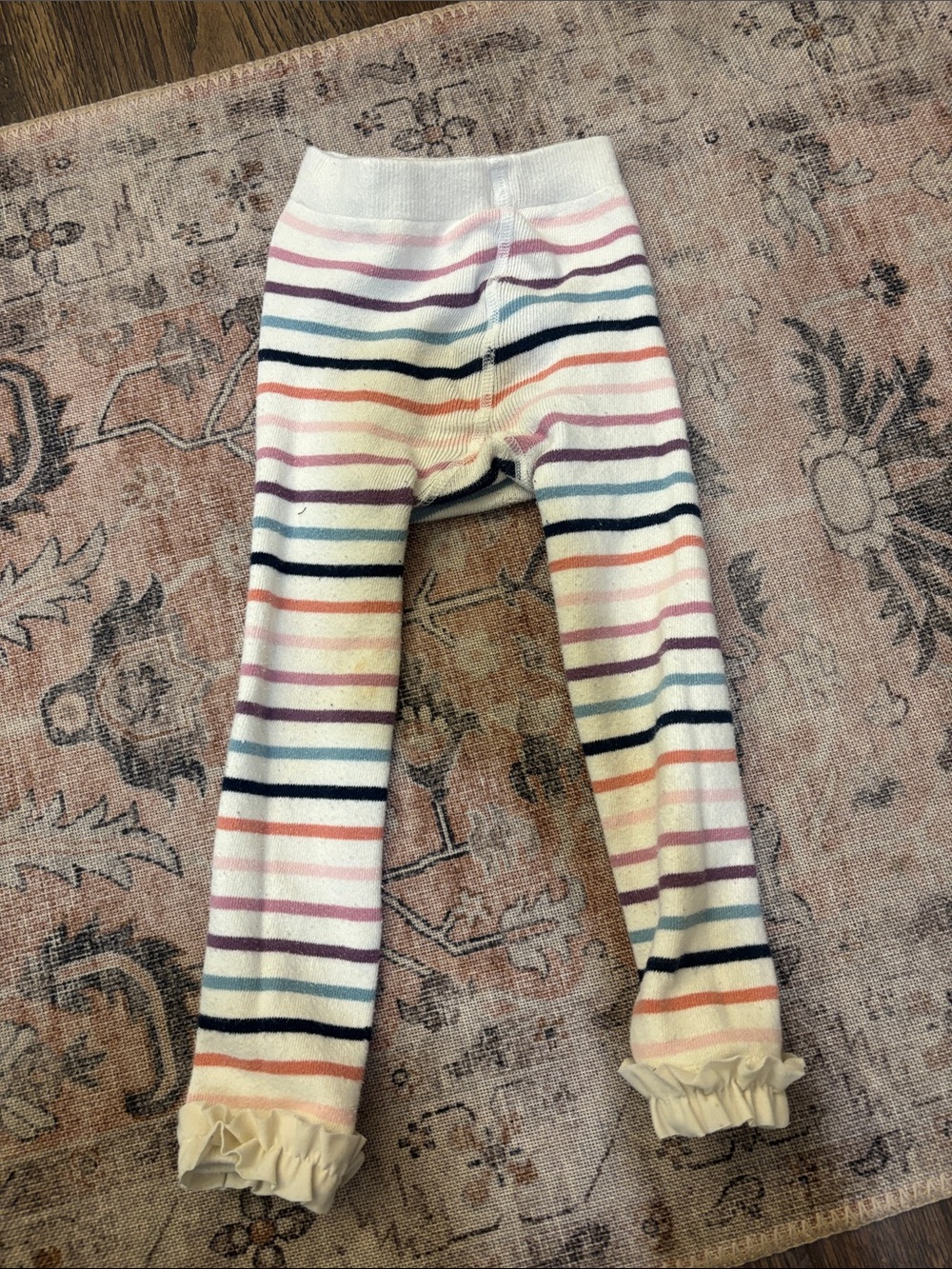 Ruffle Butts White Leggings with Pink, Purple, Navy and Peach Stripes